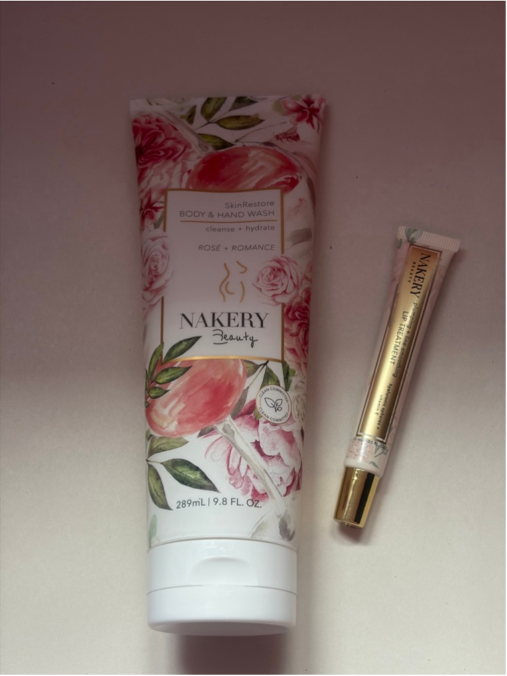 Women's NAKERY Beauty Rose & Romance Body & Body Wash with lip treatment set